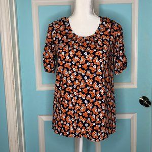 Michael Kors Orange & Blue Floral Blouse Small